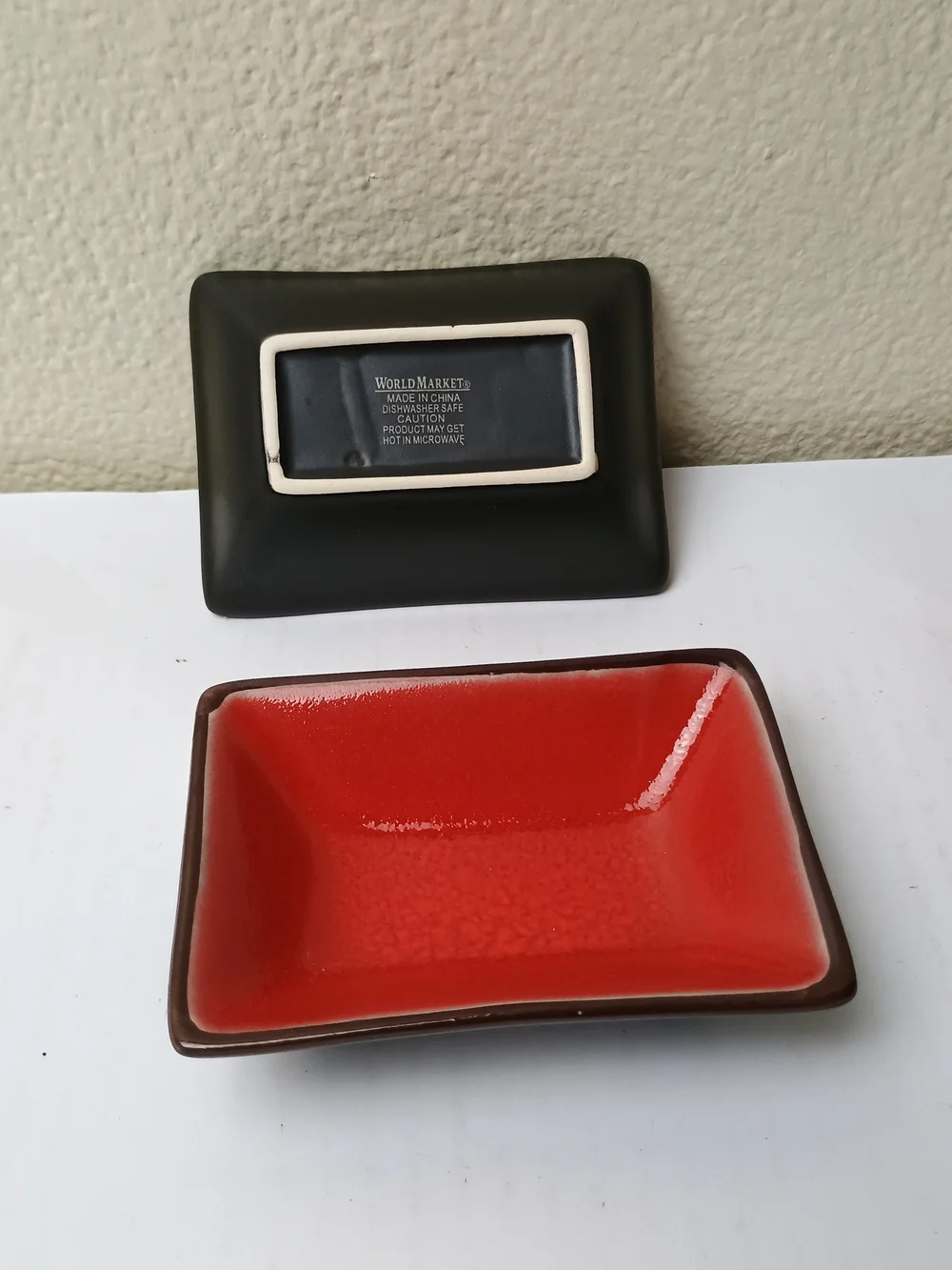 World Market Black Ceramic Rectangular Sauce Dish Set Of 2 Mini - Red Black